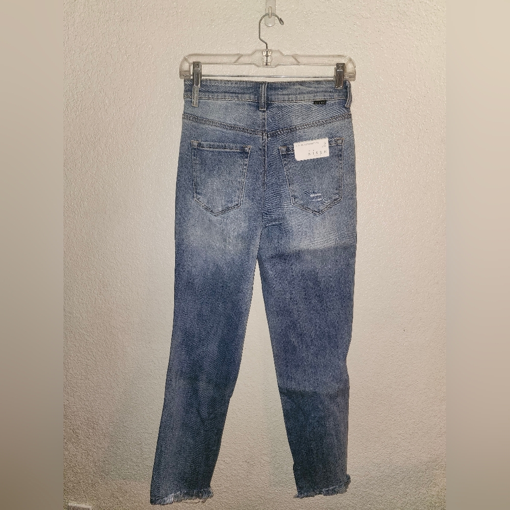 NWT Risen "Button Fly High Rise Straight Leg" Light Distressing Light Wash 3/26 - Picture 9 of 11